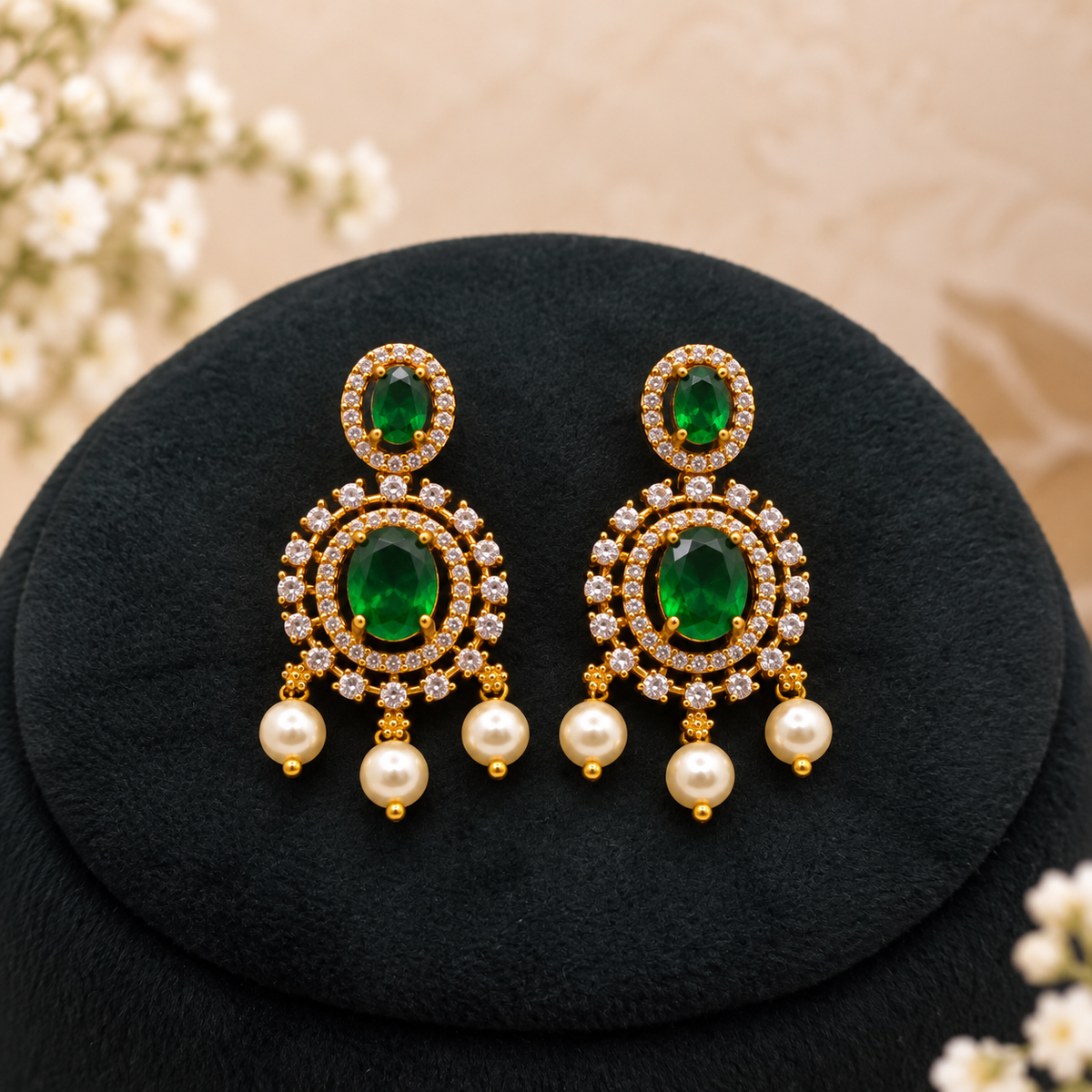 Emerald Pearl Necklace Set