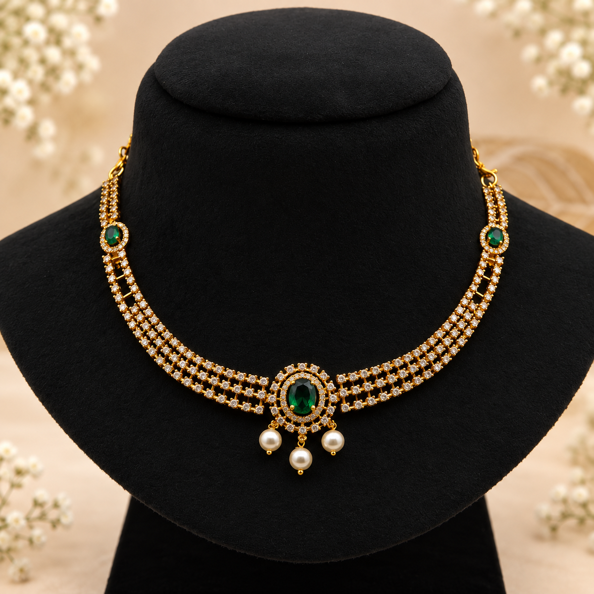 Emerald Pearl Necklace Set