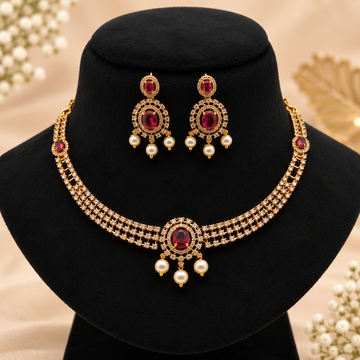 Ruby Pearl Necklace Set
