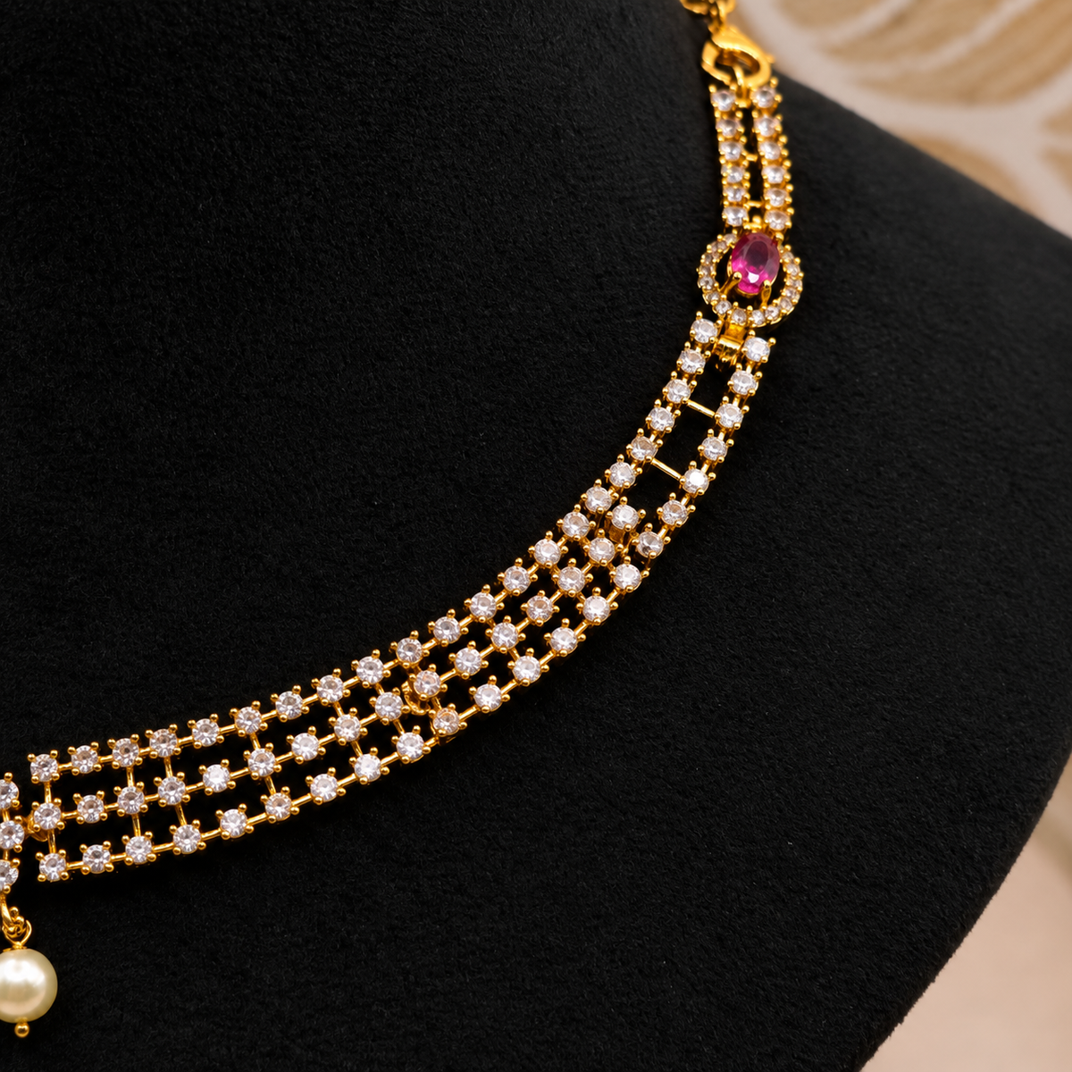 Ruby Pearl Necklace Set