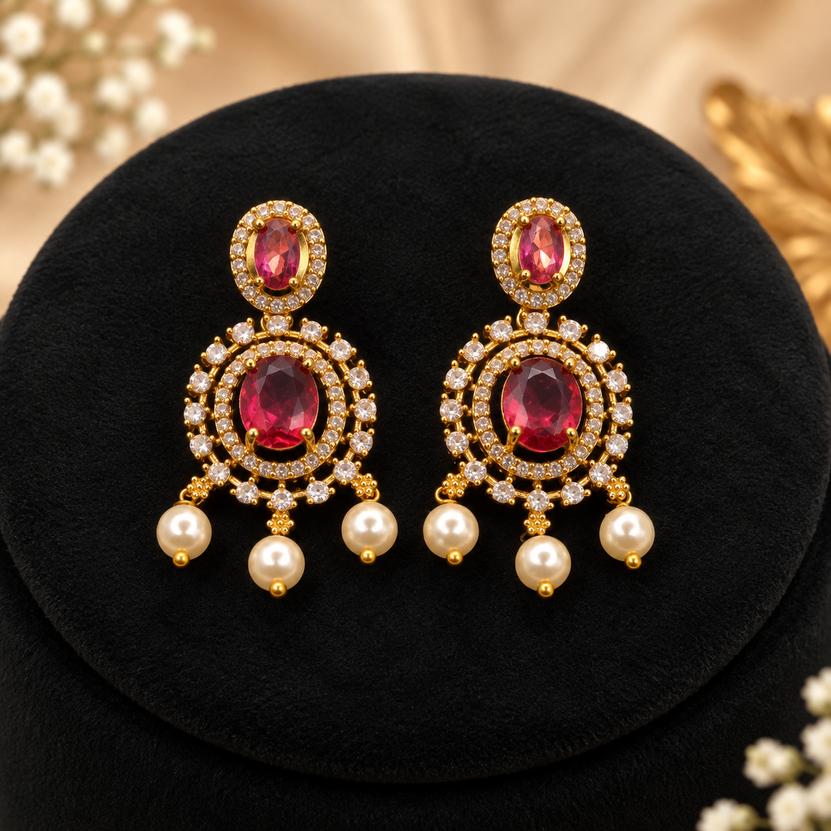 Ruby Pearl Necklace Set