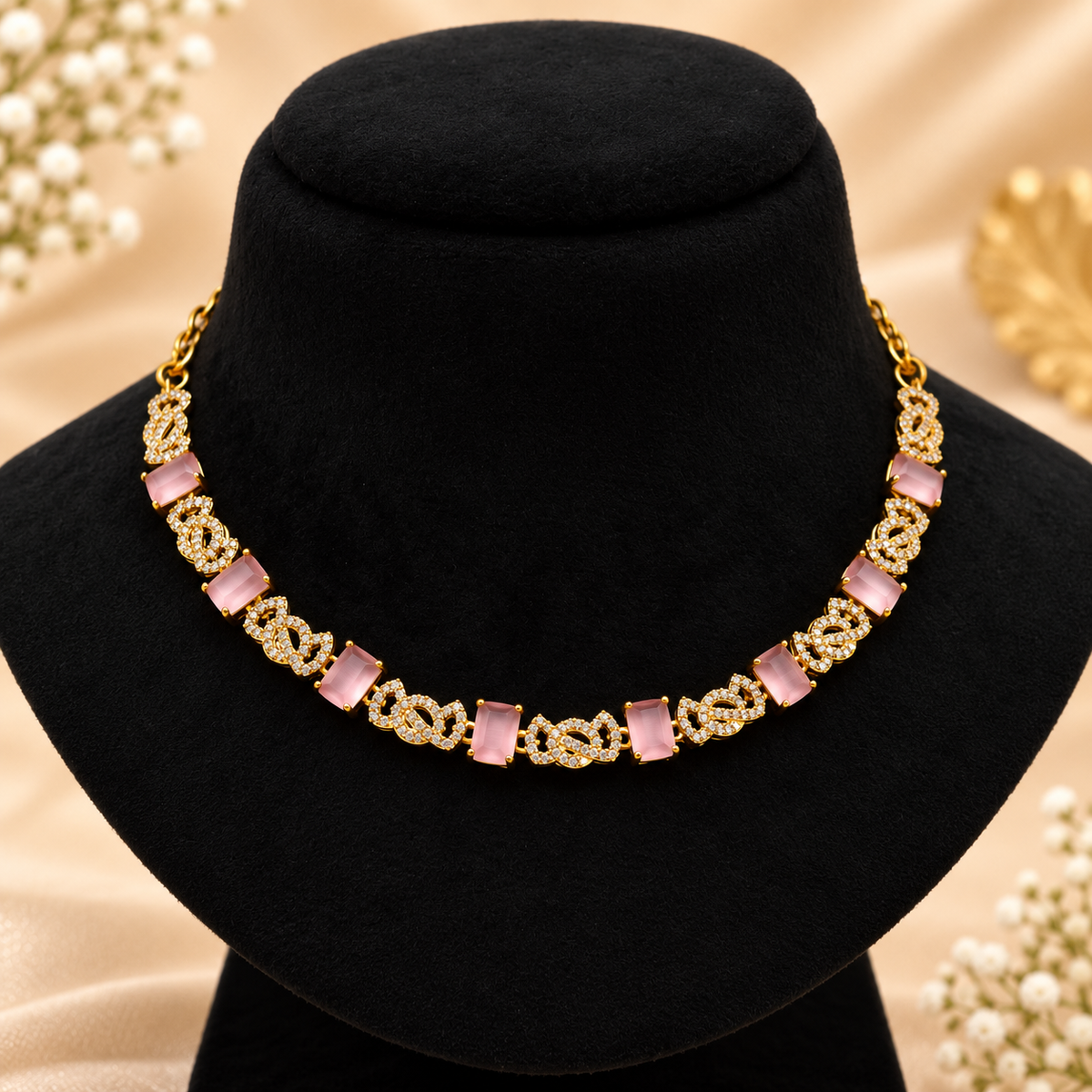 Pink Stone Necklace Set