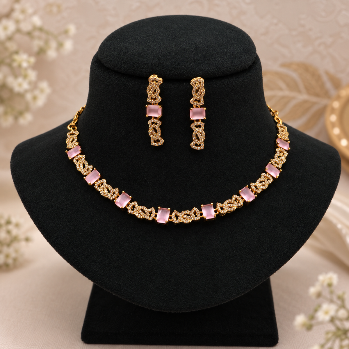Pink Stone Necklace Set