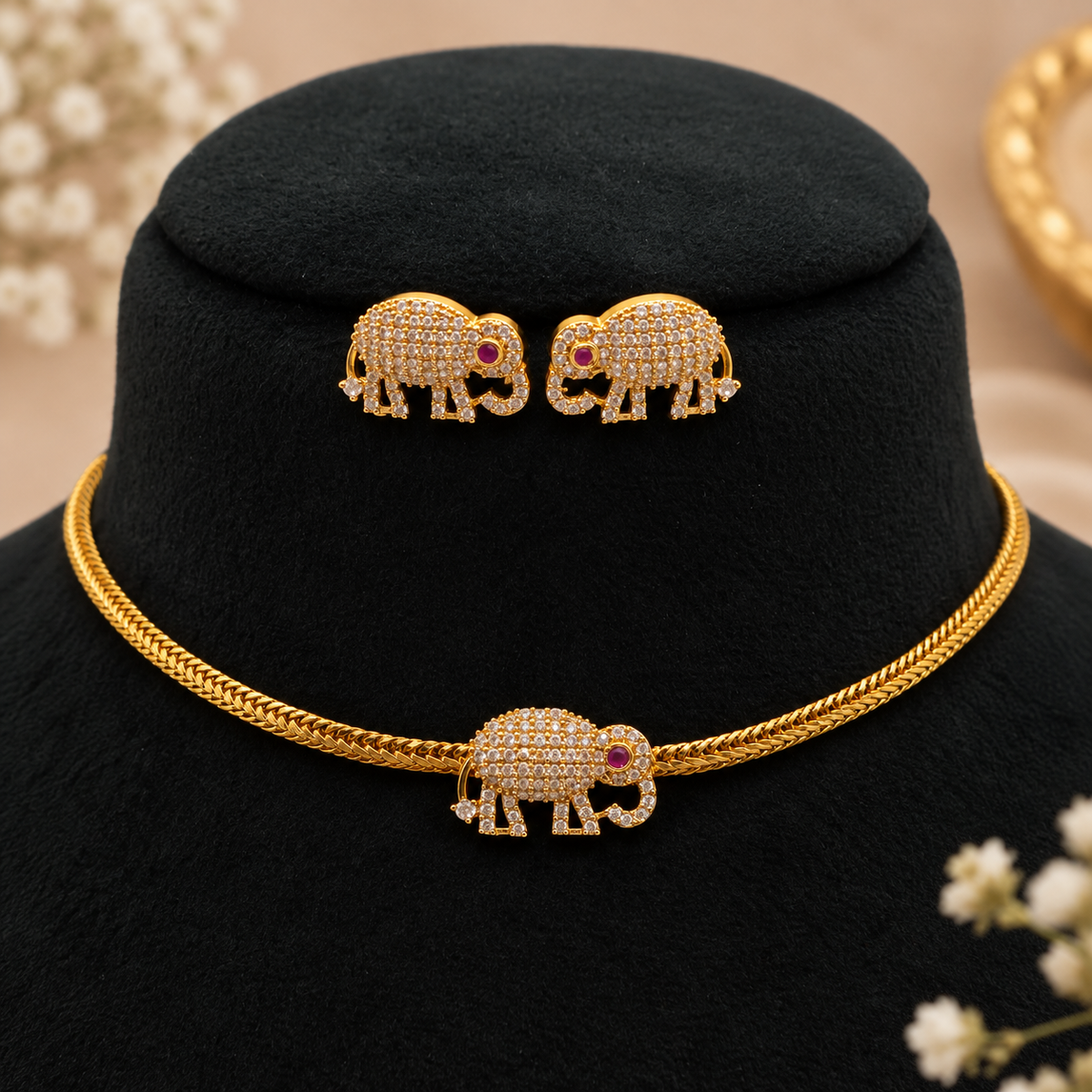 Elephant Charm Necklace Set