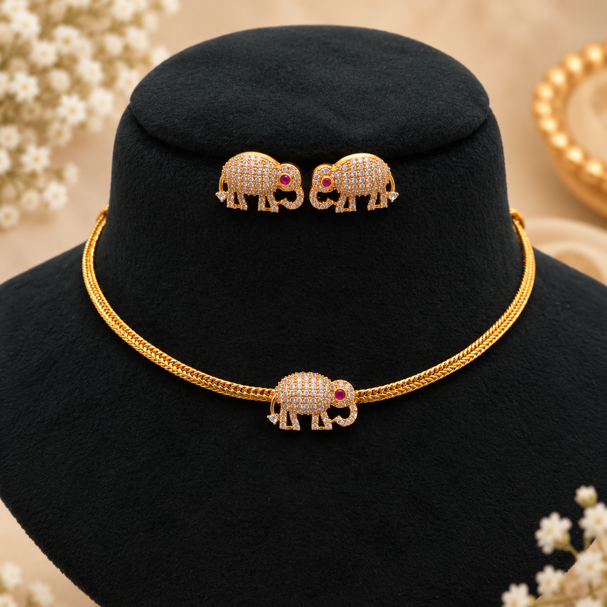 Elephant Charm Necklace Set