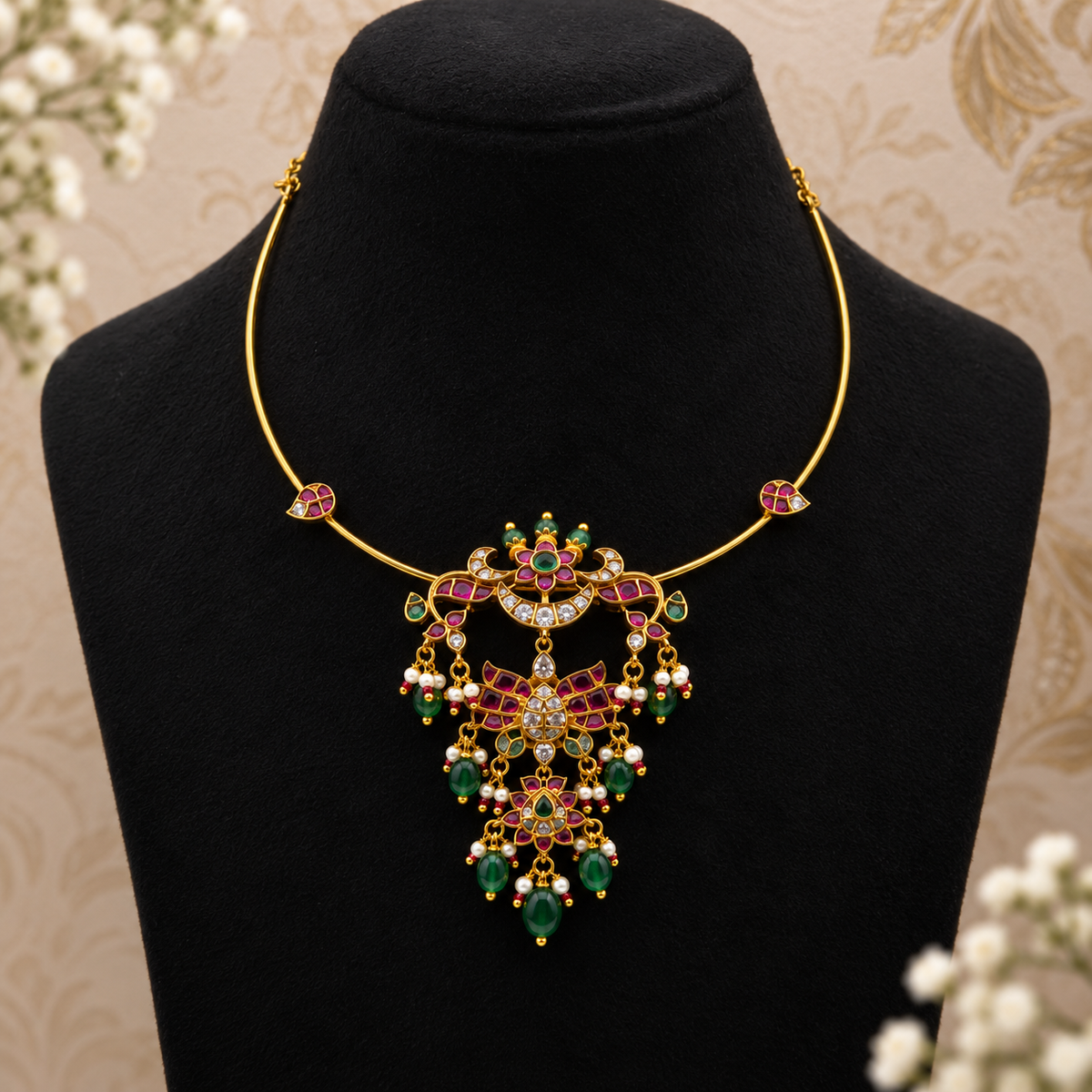 Floral Pendant Necklace Set