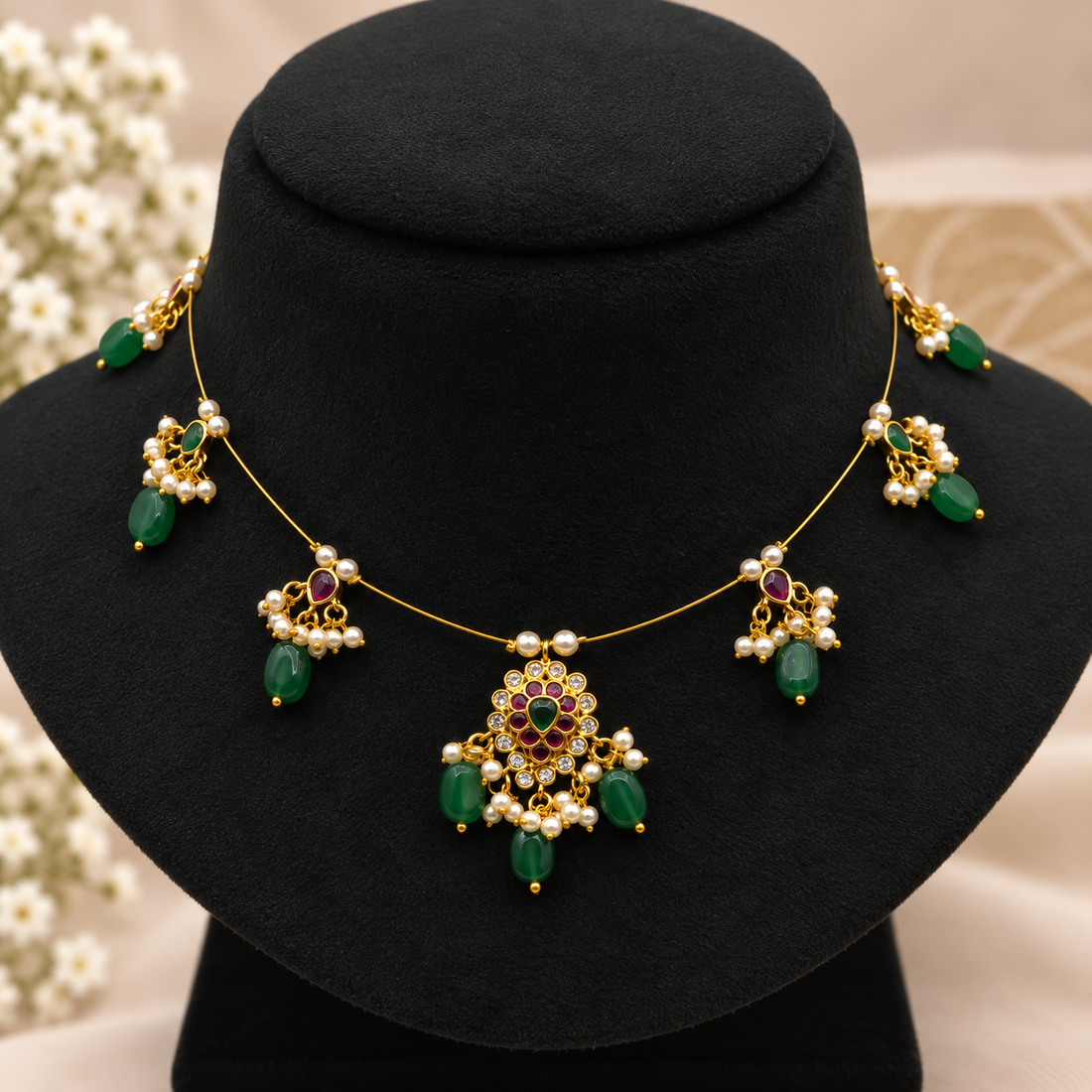 Green Beaded Necklace Set