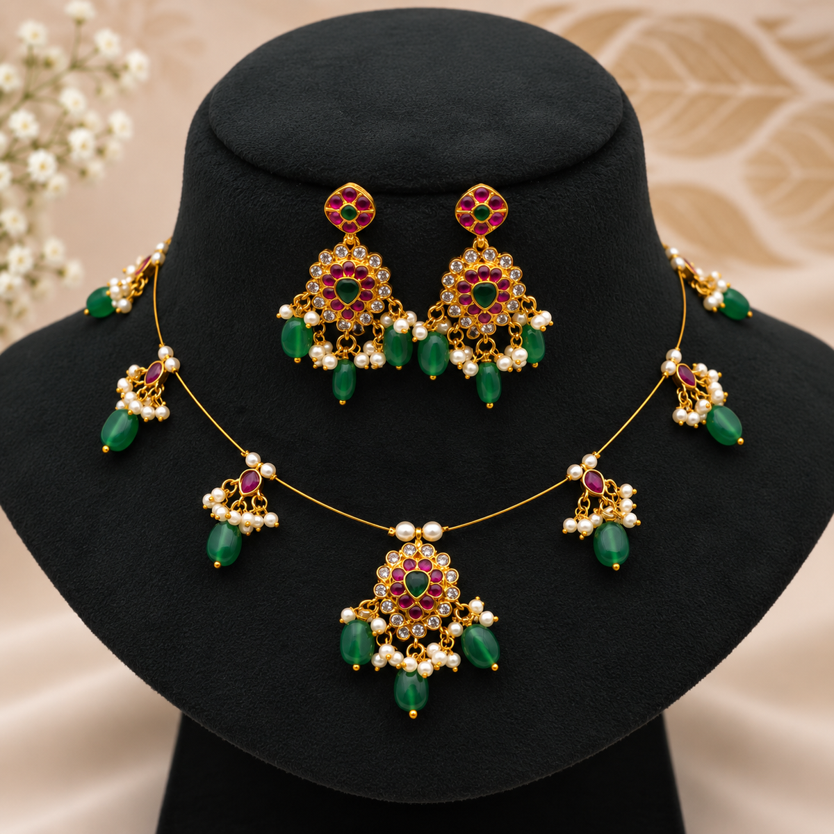 Green Beaded Necklace Set