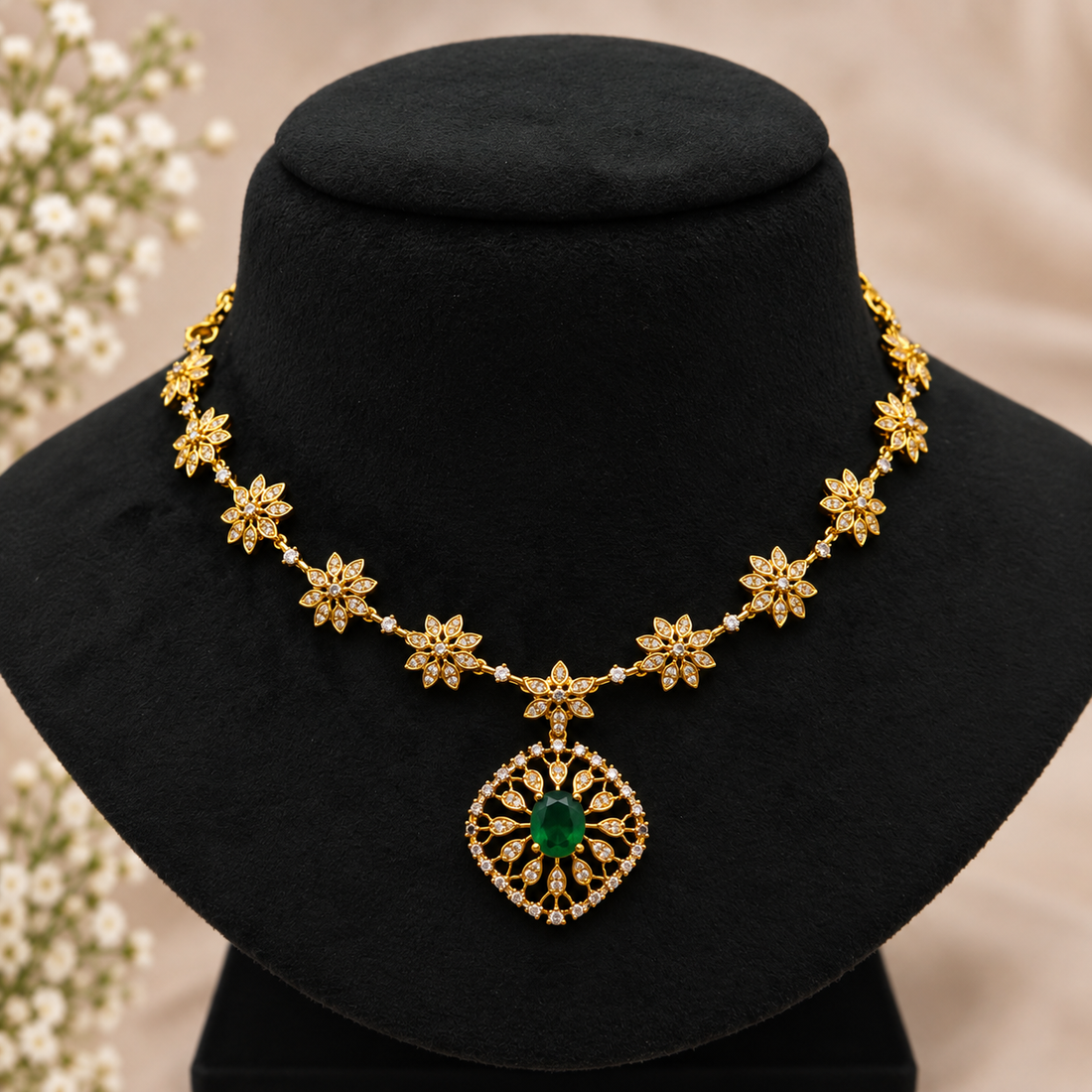 Green Floral Necklace Set
