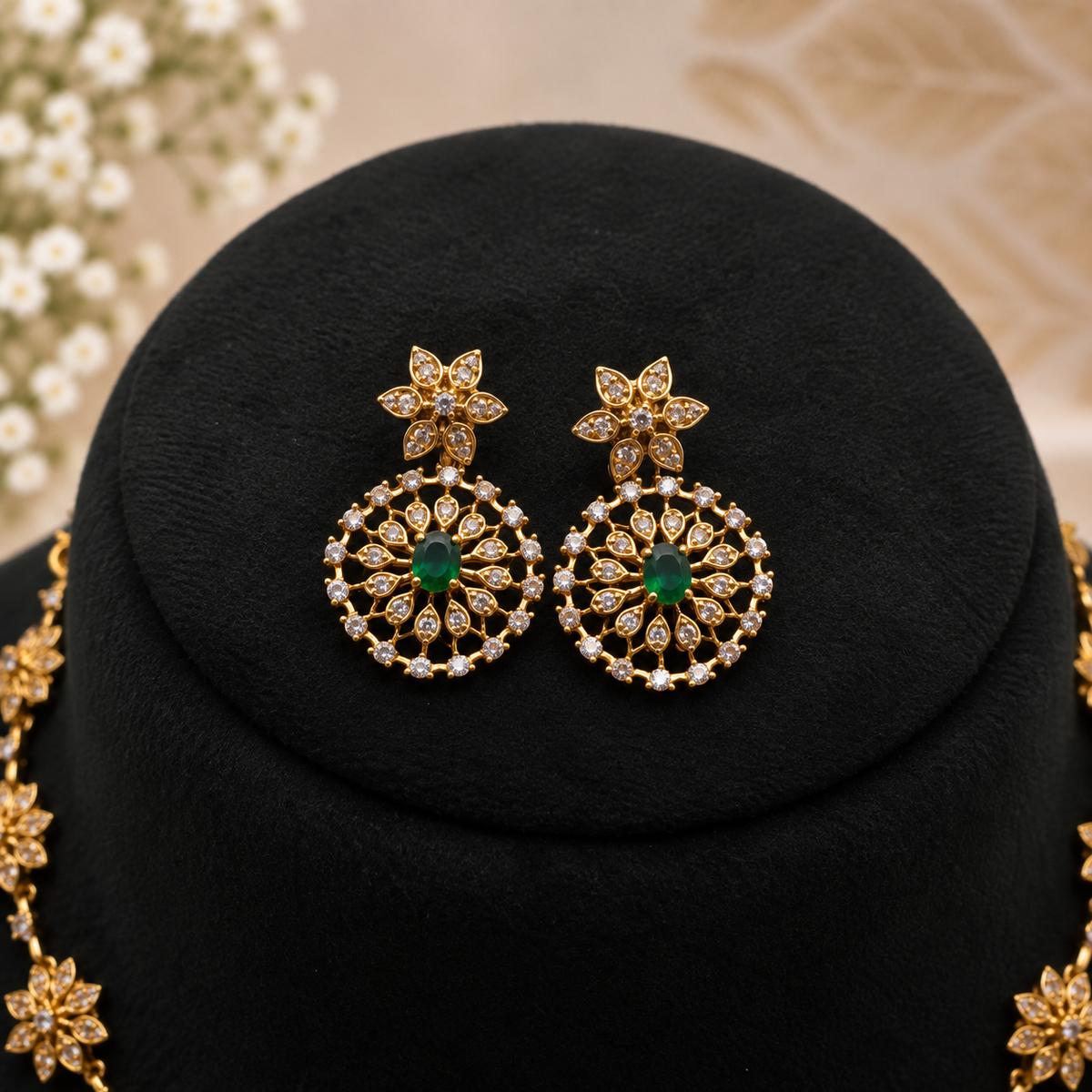 Green Floral Necklace Set