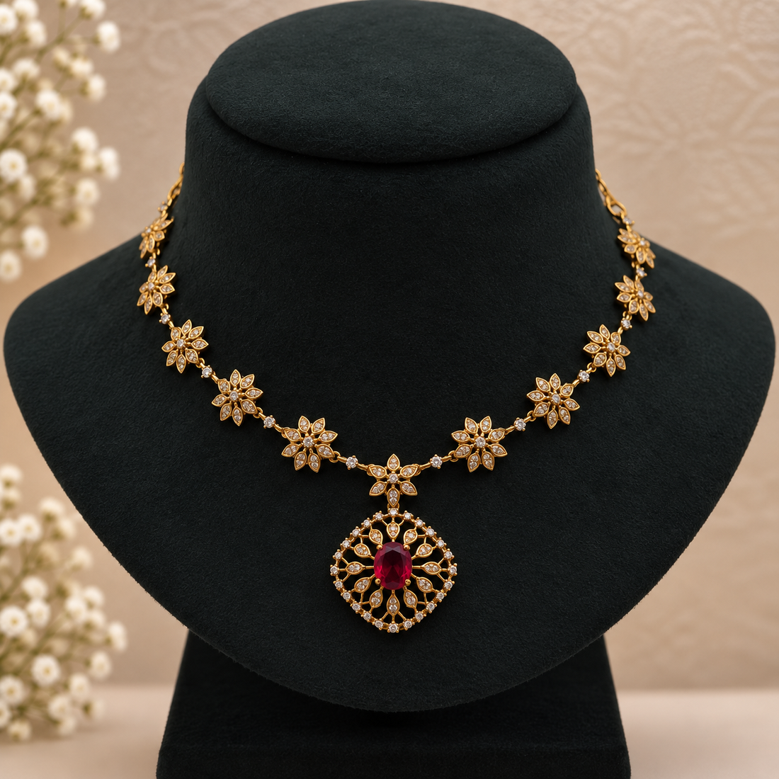 Ruby Floral Necklace Set
