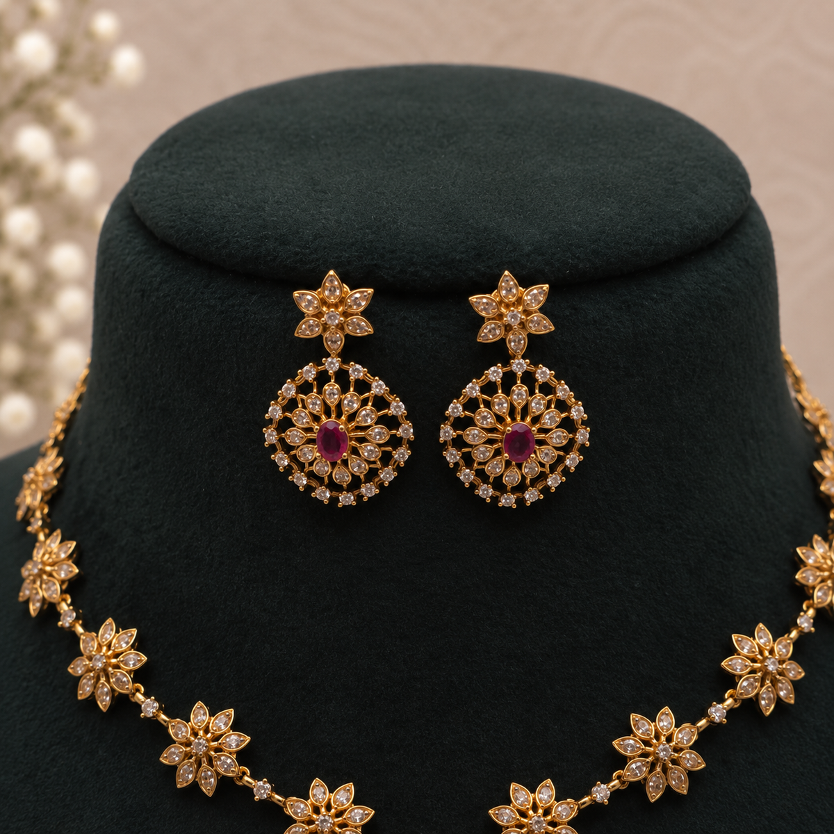 Ruby Floral Necklace Set