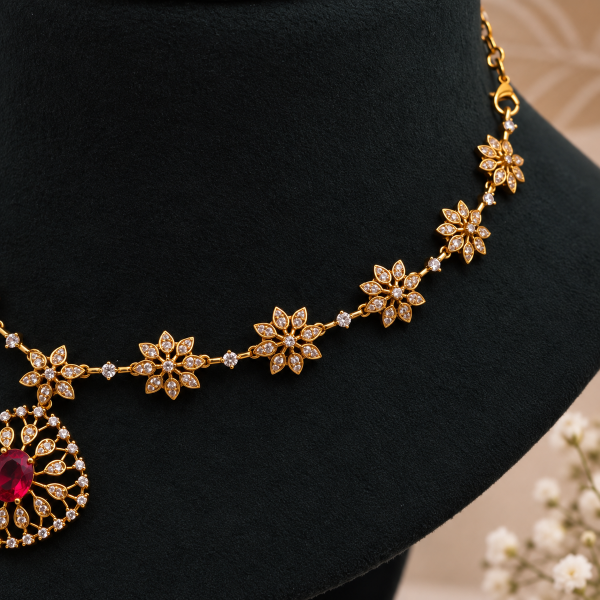 Ruby Floral Necklace Set