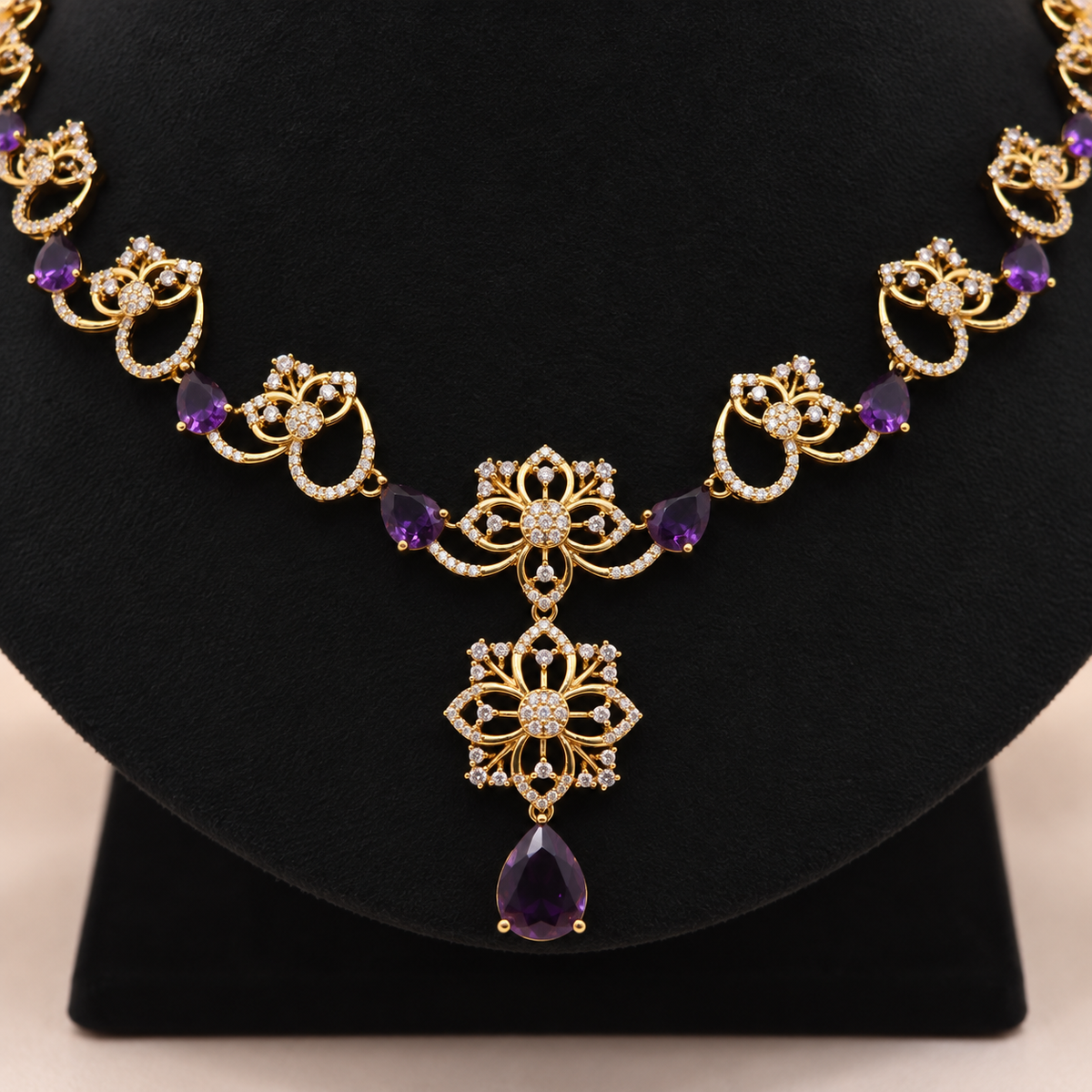 Amethyst Floral Necklace Set