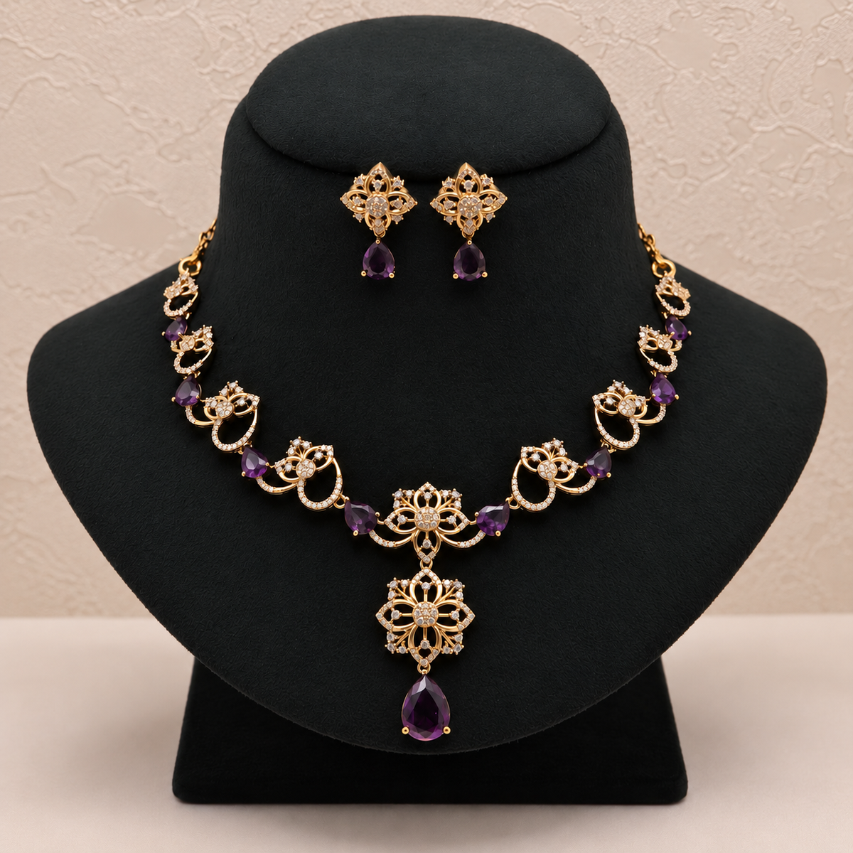 Amethyst Floral Necklace Set