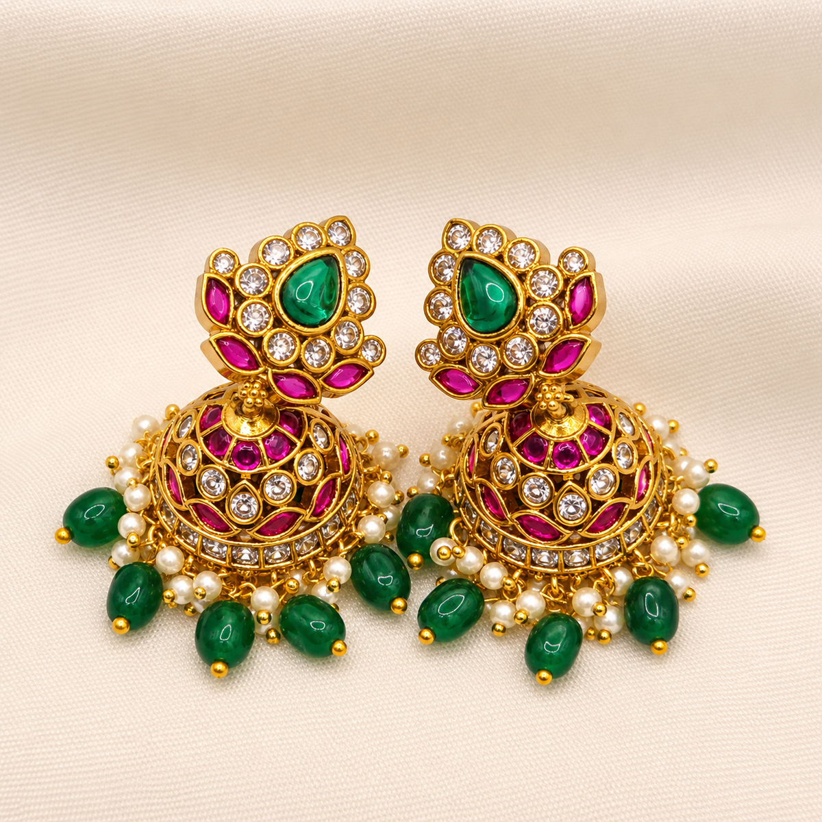 Ruby Green Jhumka Earrings