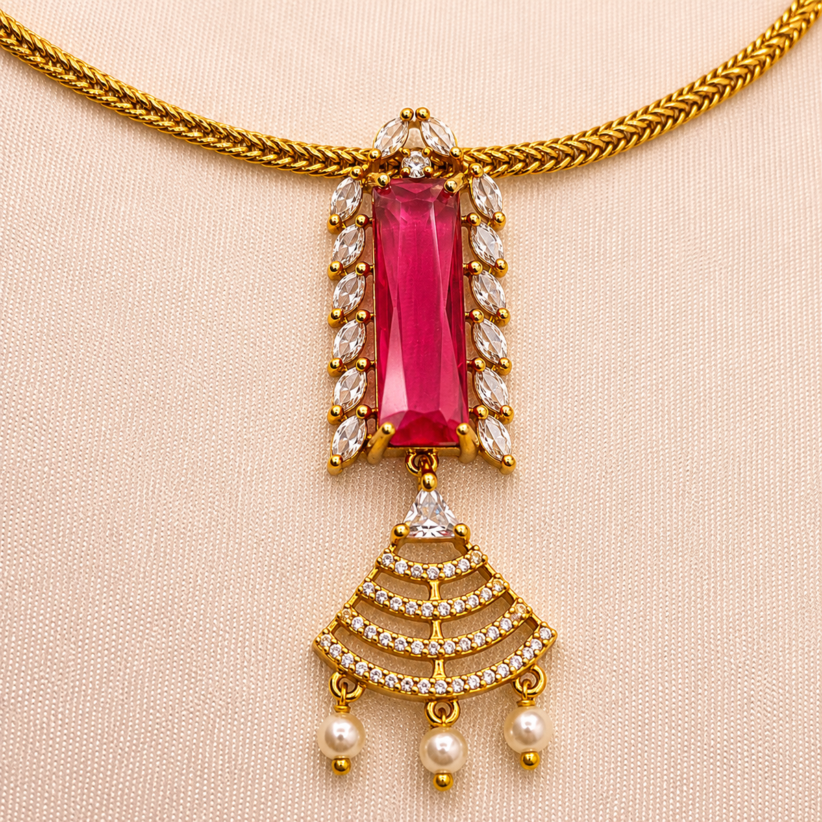 Ruby Pink Statement Necklace Set