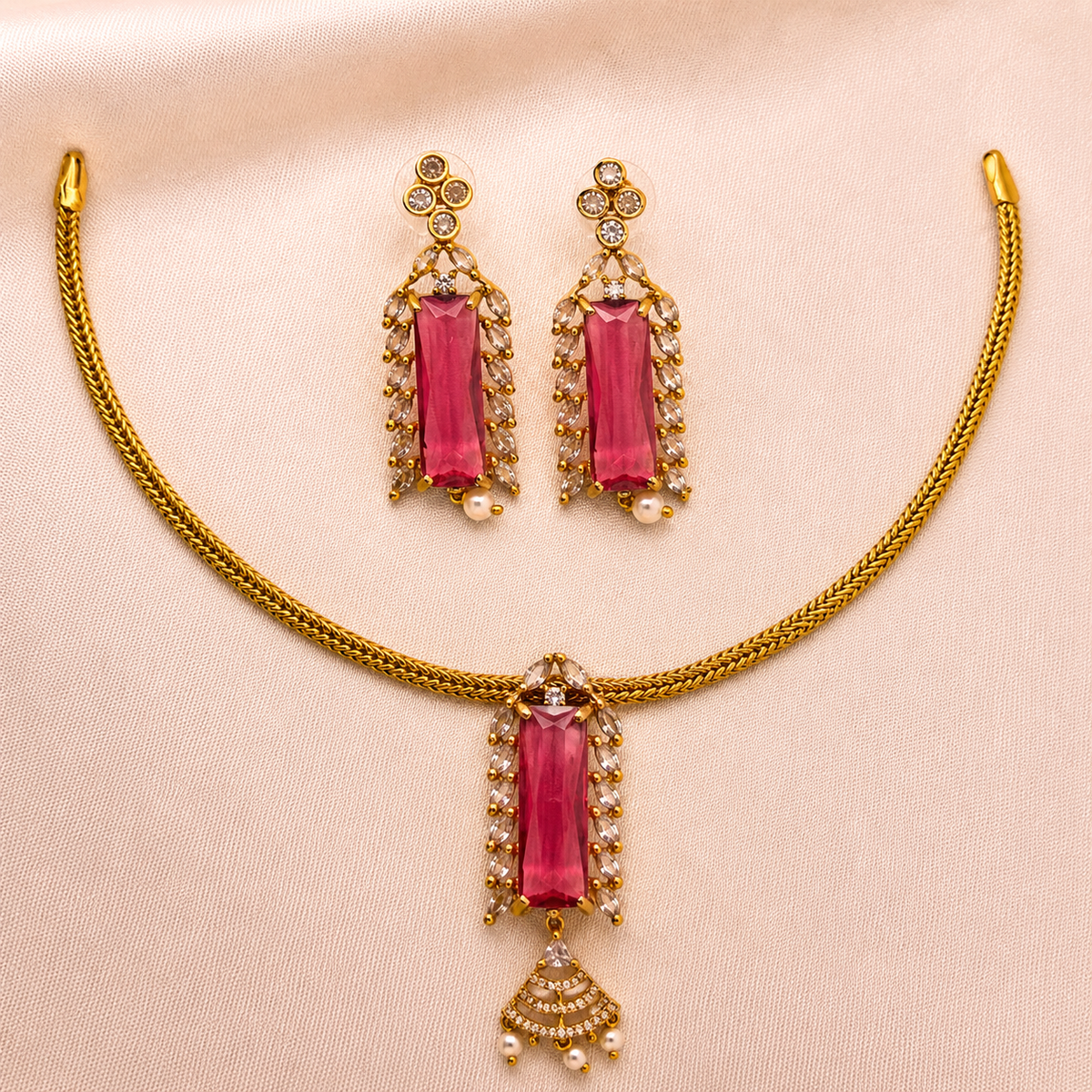 Ruby Pink Statement Necklace Set