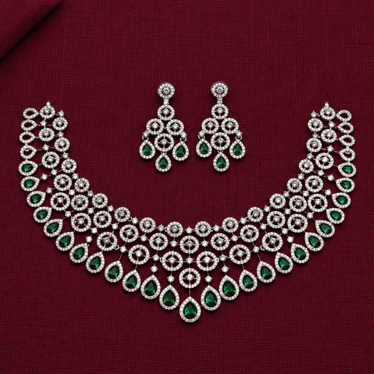 Emerald Green CZ Statement Necklace Set