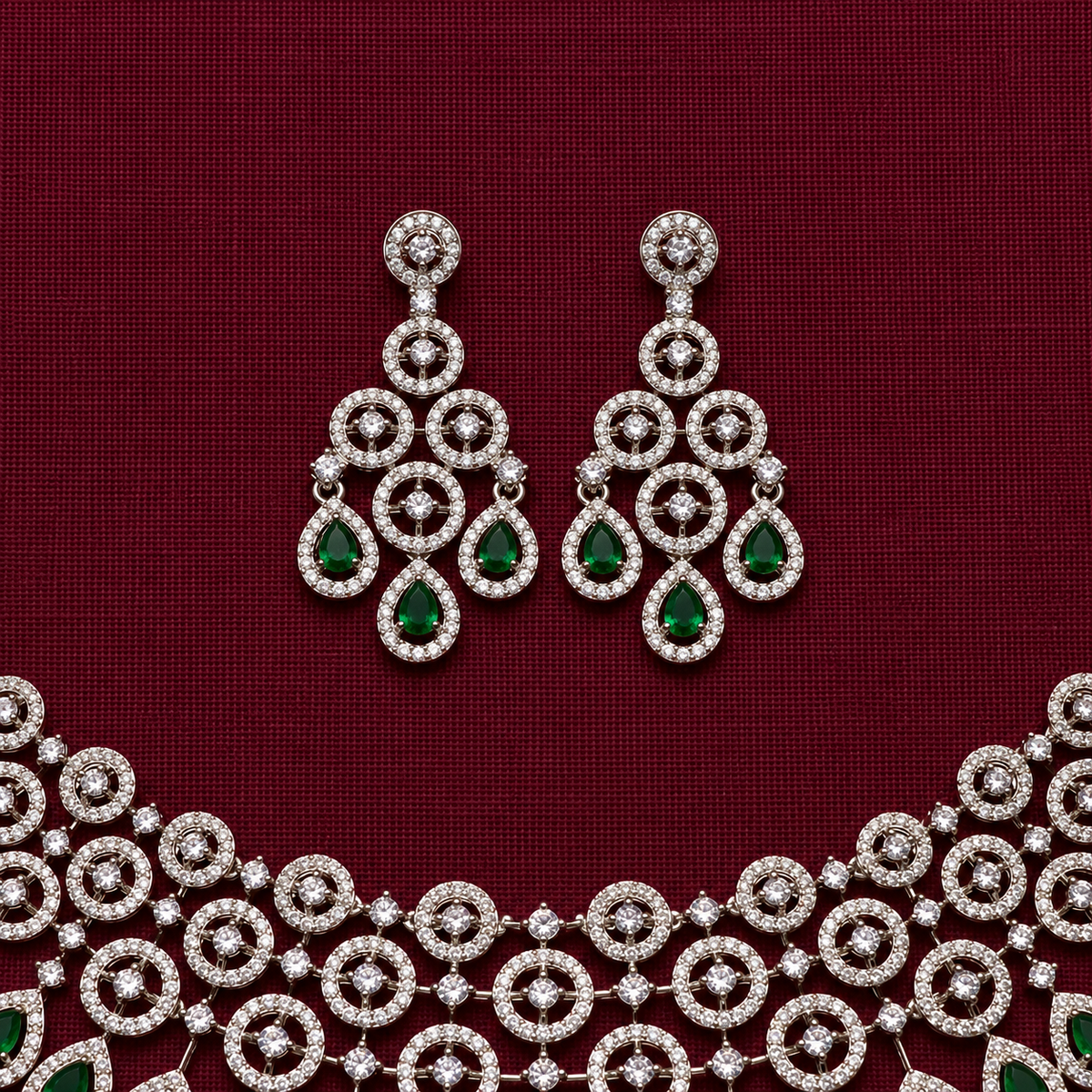 Emerald Green CZ Statement Necklace Set