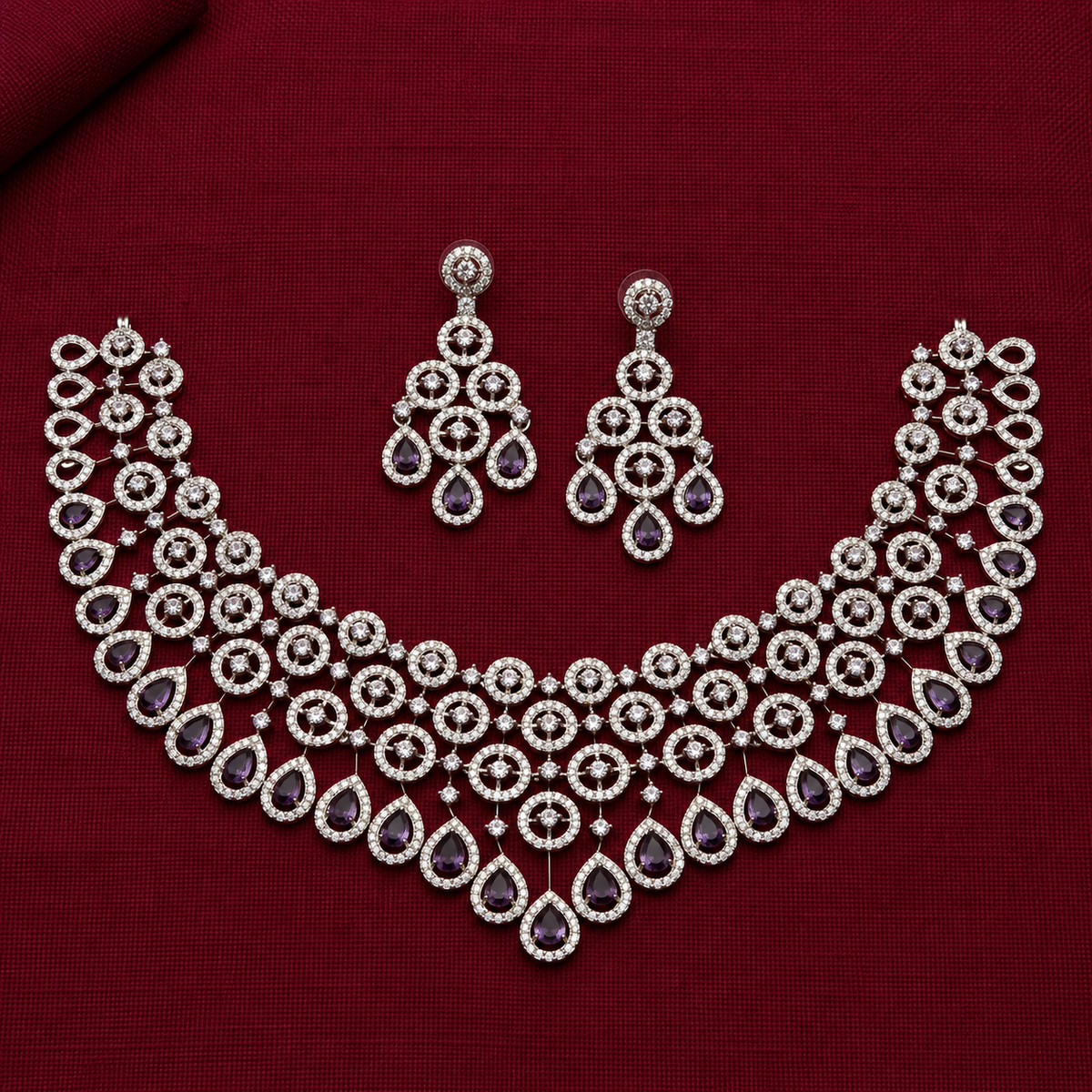 Purple CZ Statement Necklace Set
