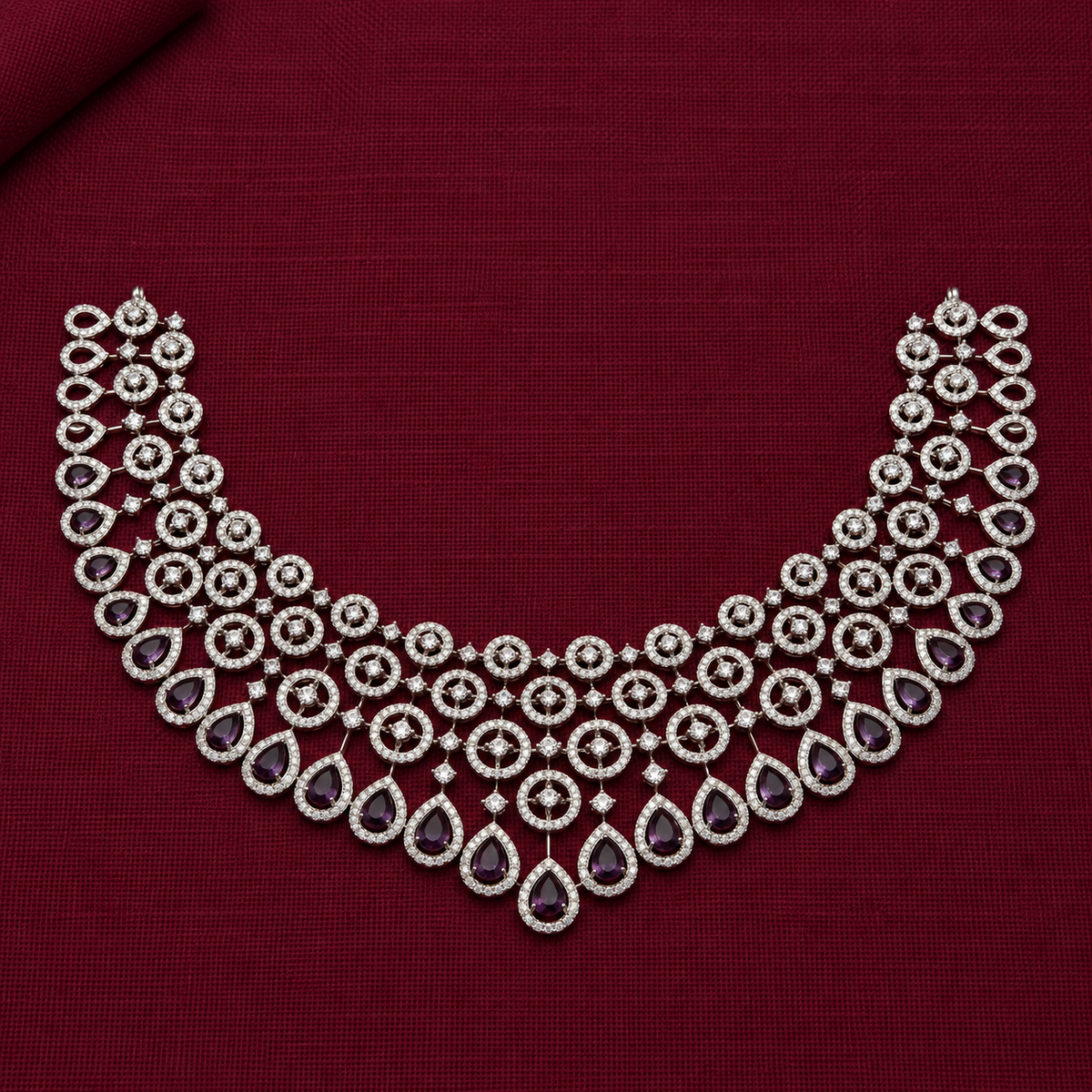 Purple CZ Statement Necklace Set
