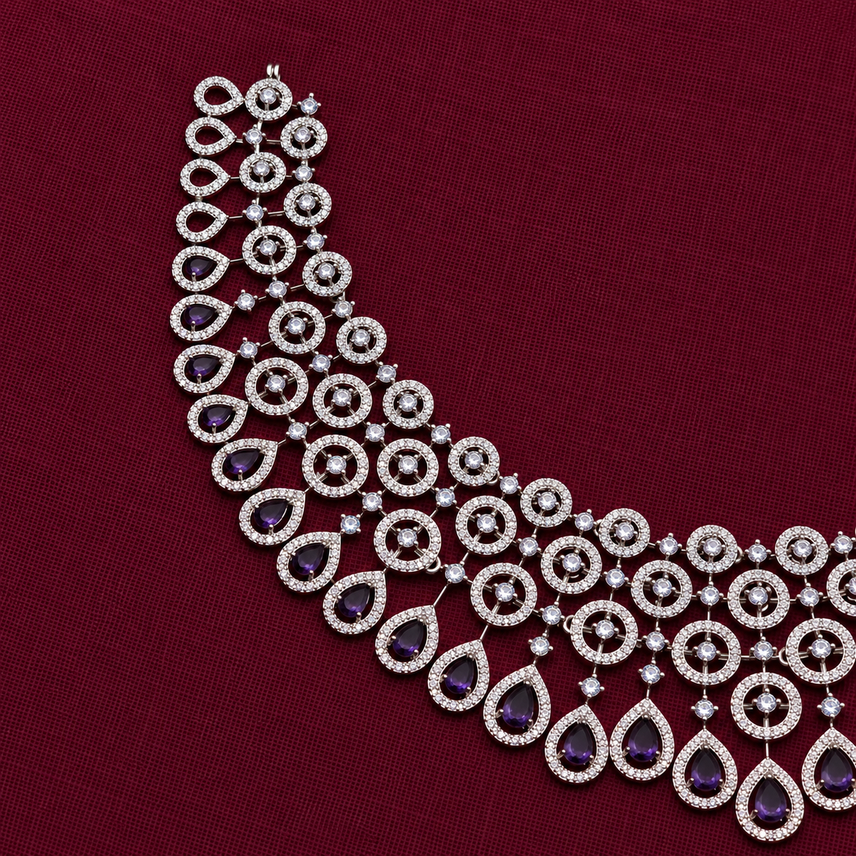 Purple CZ Statement Necklace Set