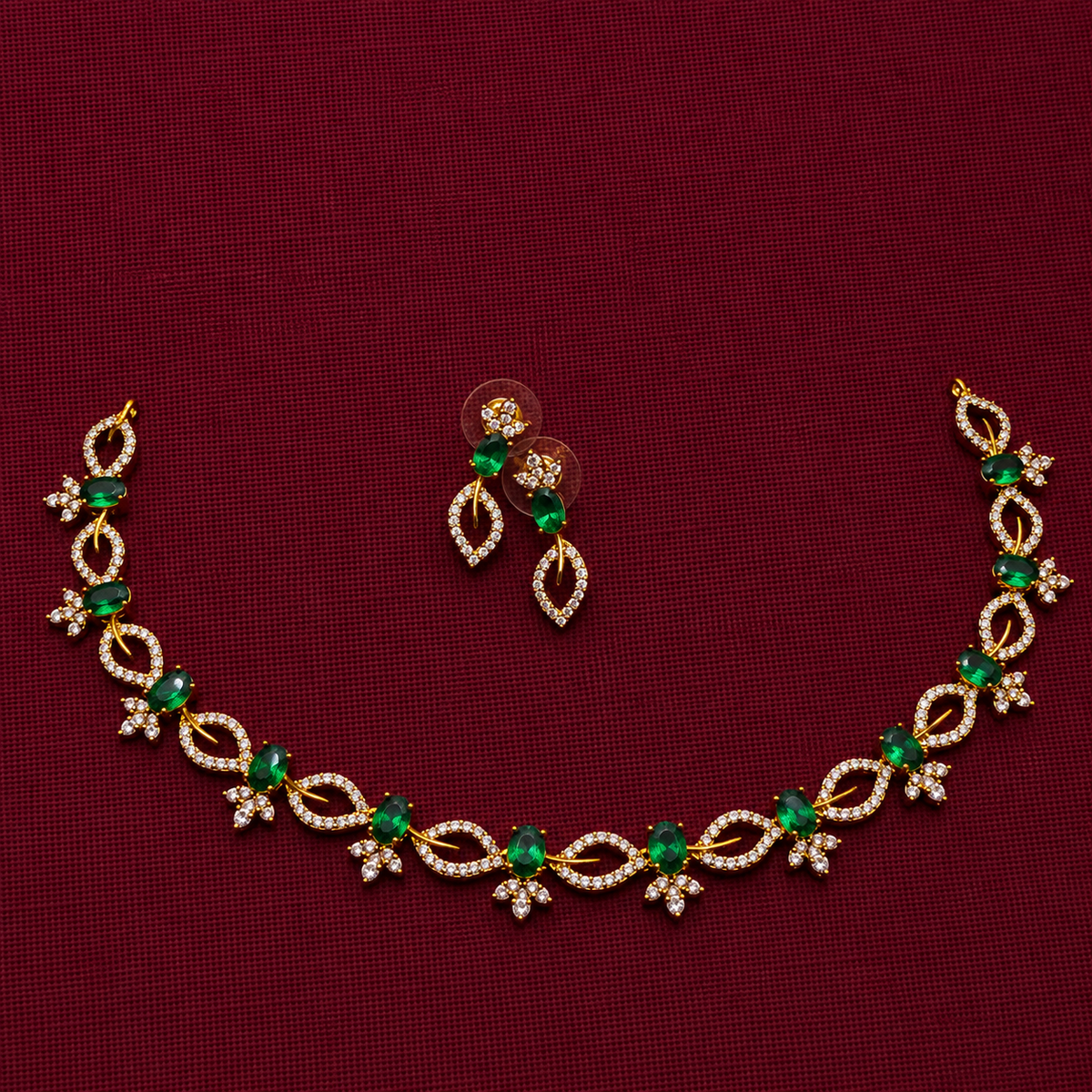 Emerald Green CZ Floral Necklace Set