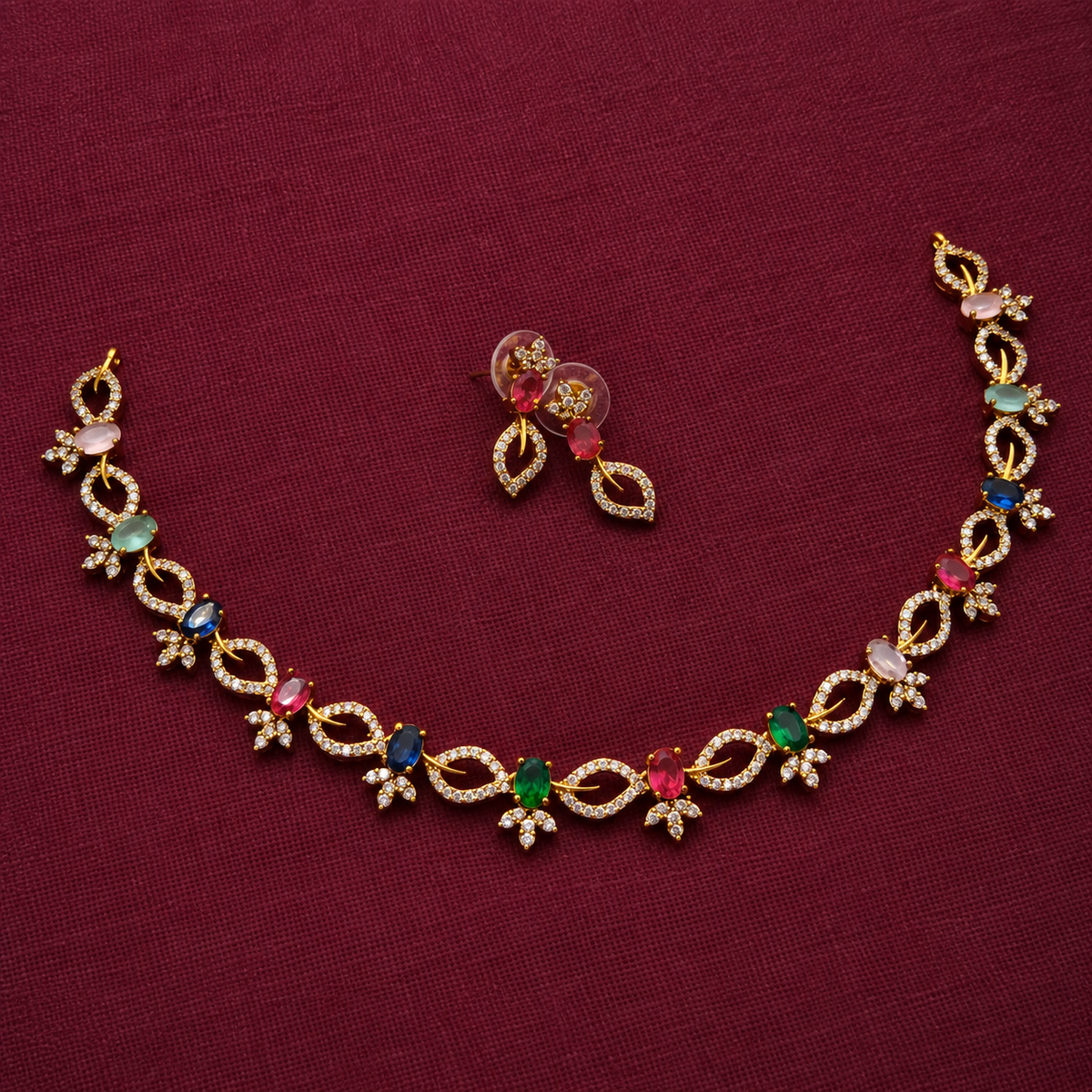 Multicolour Floral CZ Necklace Set