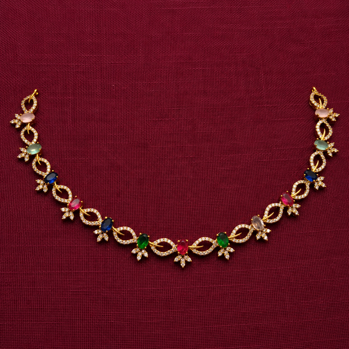Multicolour Floral CZ Necklace Set