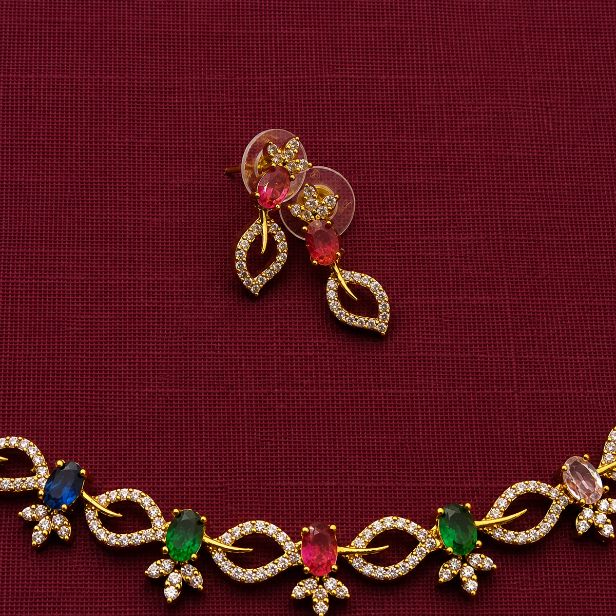 Multicolour Floral CZ Necklace Set