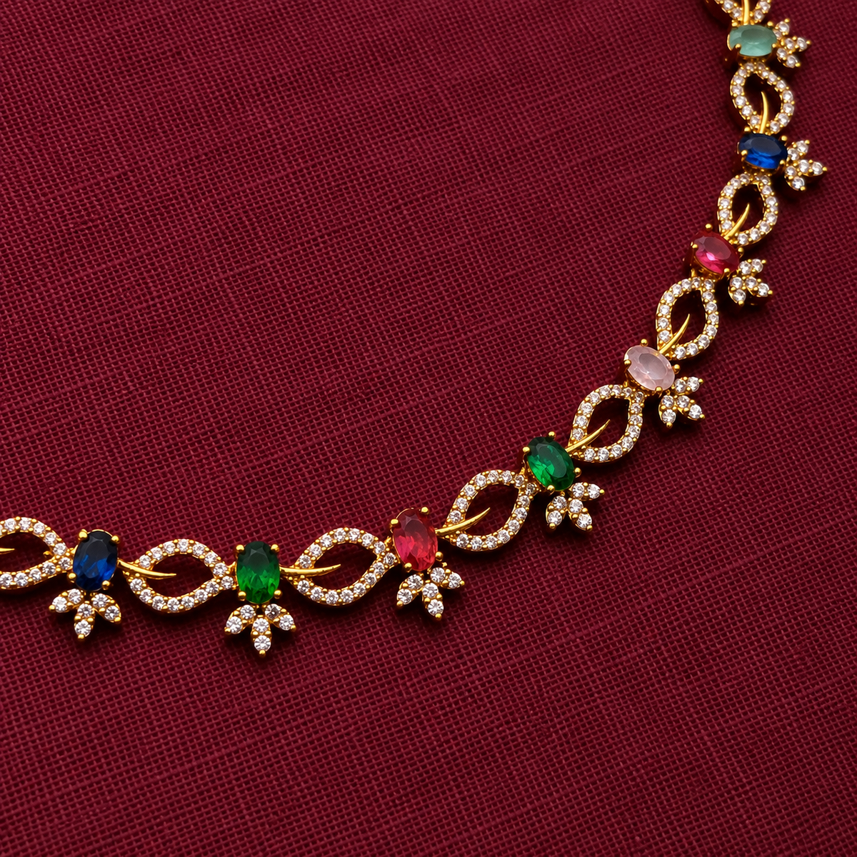 Multicolour Floral CZ Necklace Set