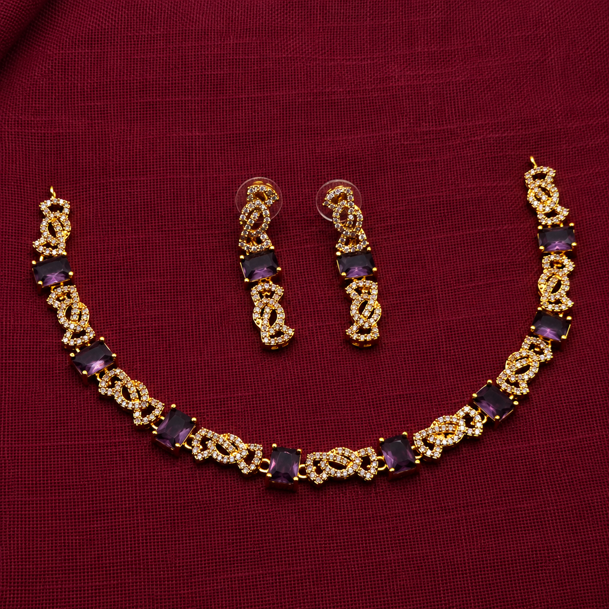 Purple CZ Necklace Set