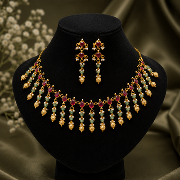 Ruby Green Beaded Necklace Set