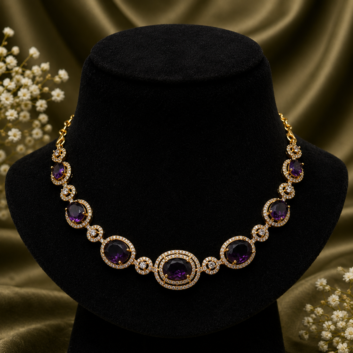 Amethyst CZ Necklace Set