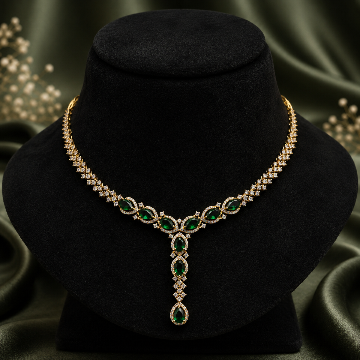 Emerald Teardrop Necklace Set