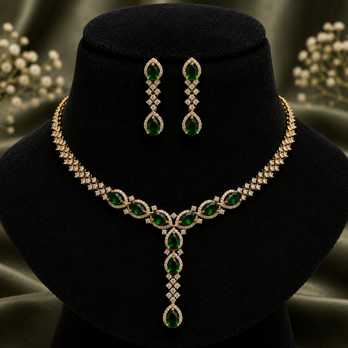 Emerald Teardrop Necklace Set