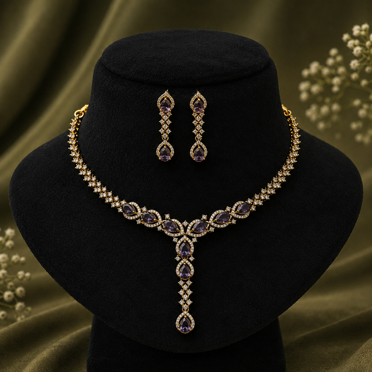 Amethyst Teardrop Necklace Set