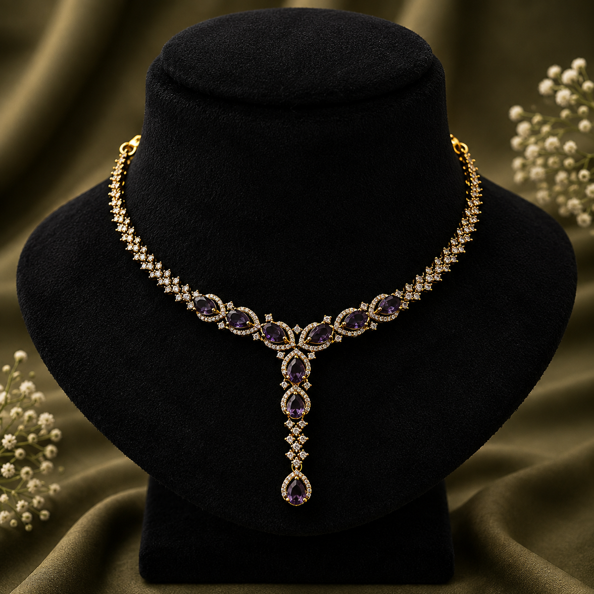 Amethyst Teardrop Necklace Set