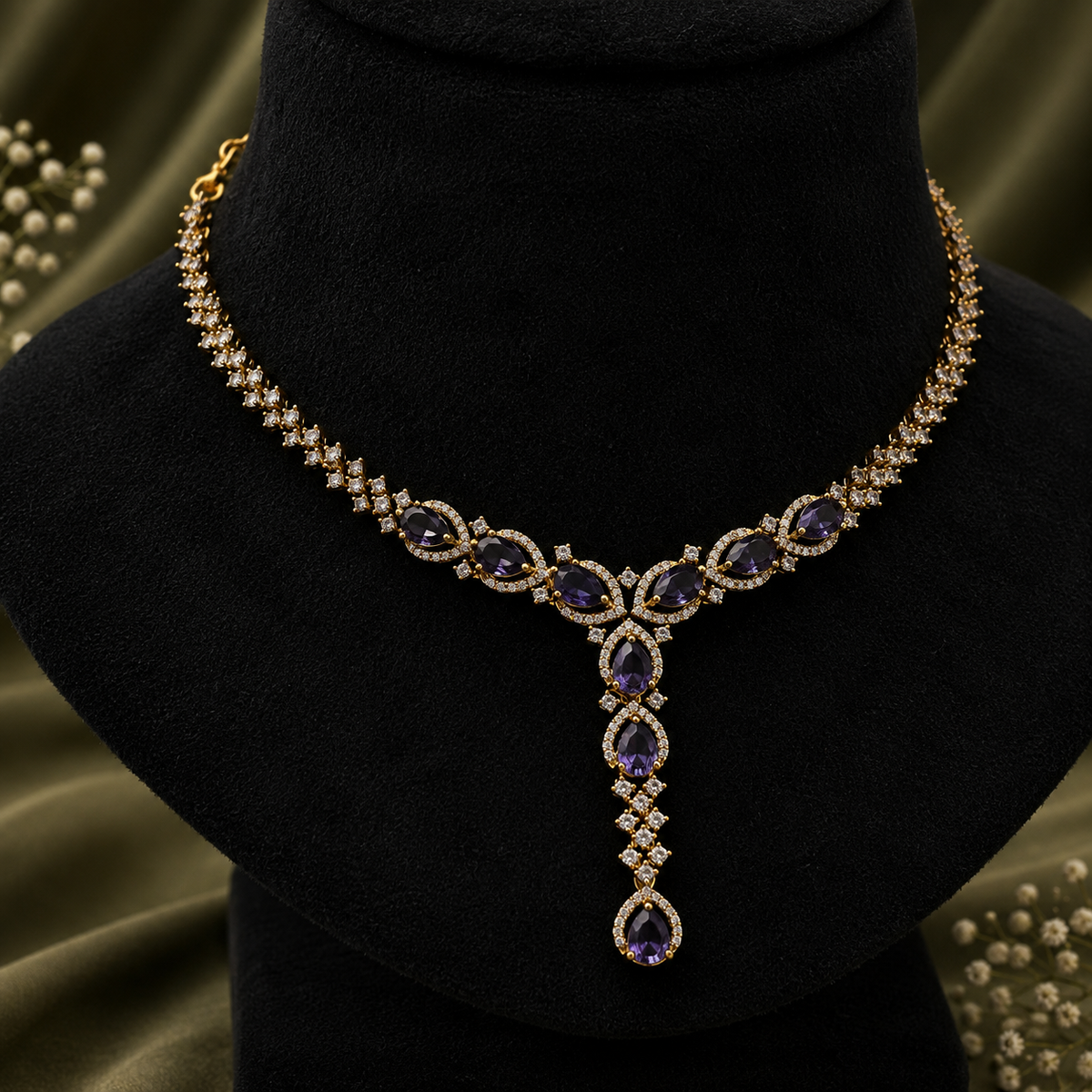 Amethyst Teardrop Necklace Set