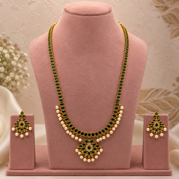 Emerald Pearl Long Necklace Set