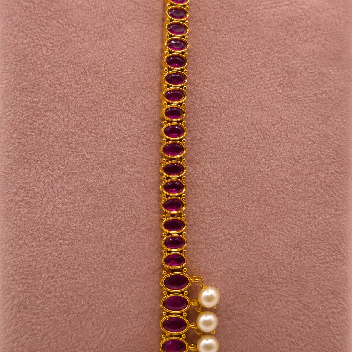 Ruby Pearl Long Necklace Set