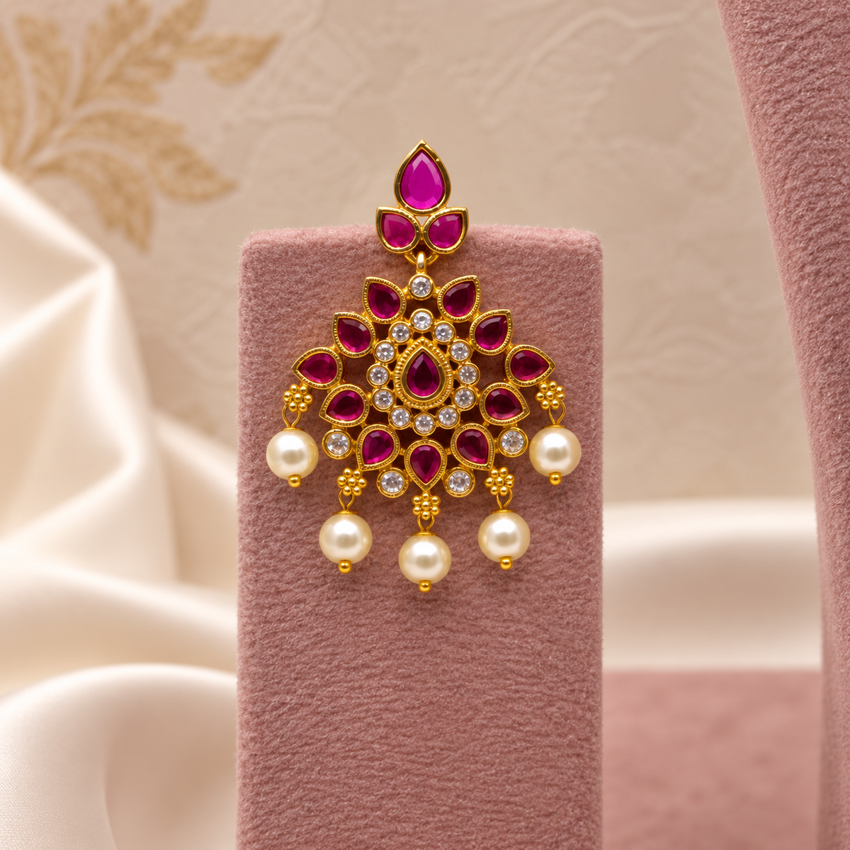 Ruby Pearl Long Necklace Set