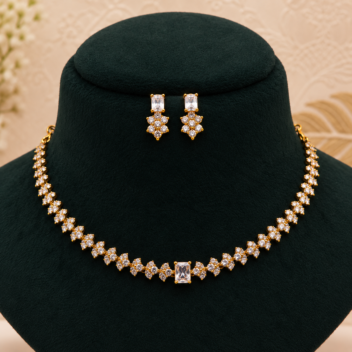 Crystal Floral Tennis Necklace Set