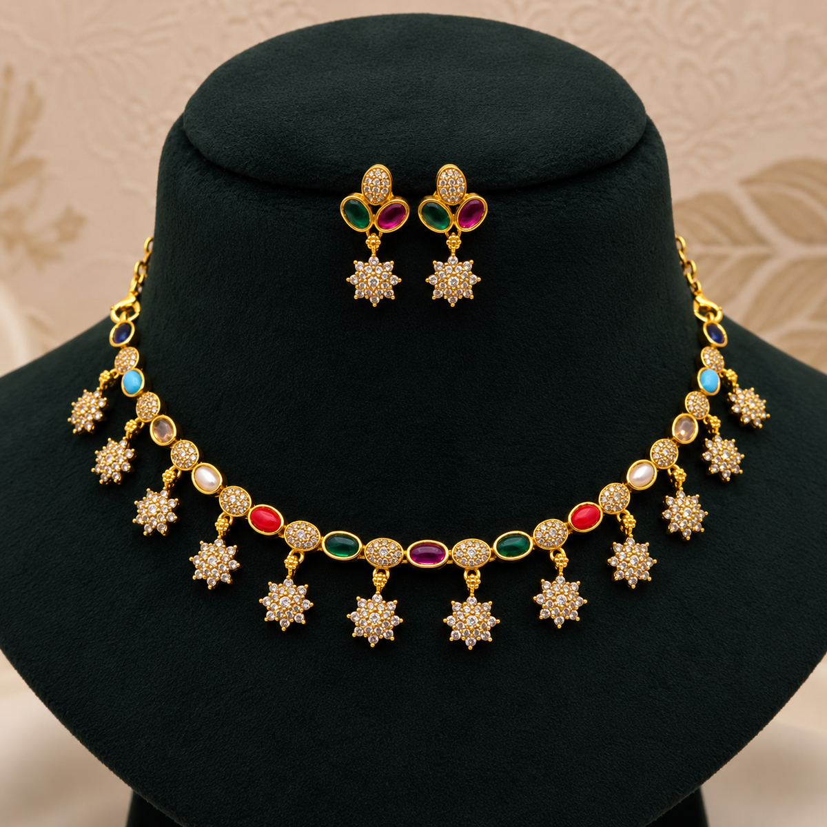 Multicolor Floral Charm Necklace Set