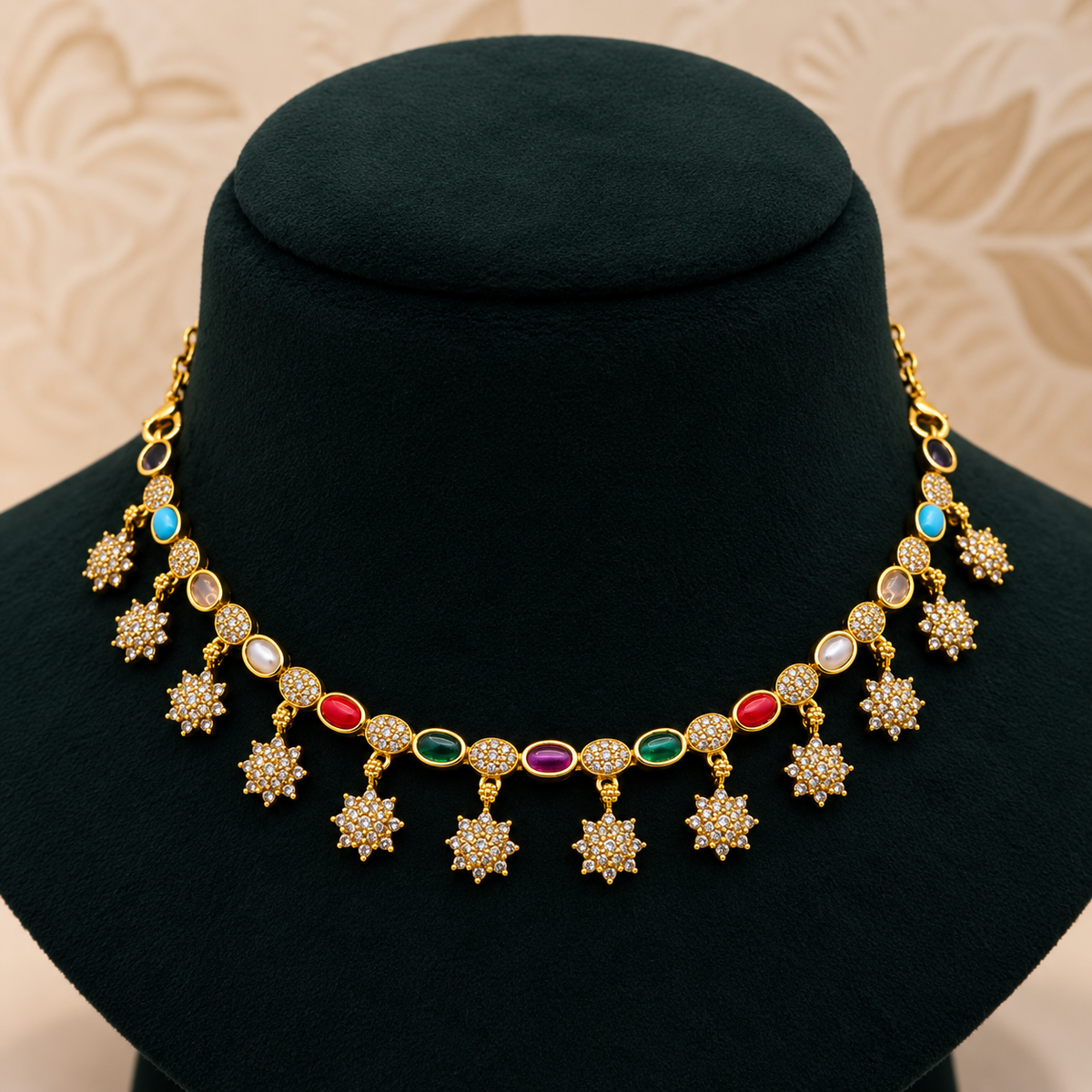 Multicolor Floral Charm Necklace Set