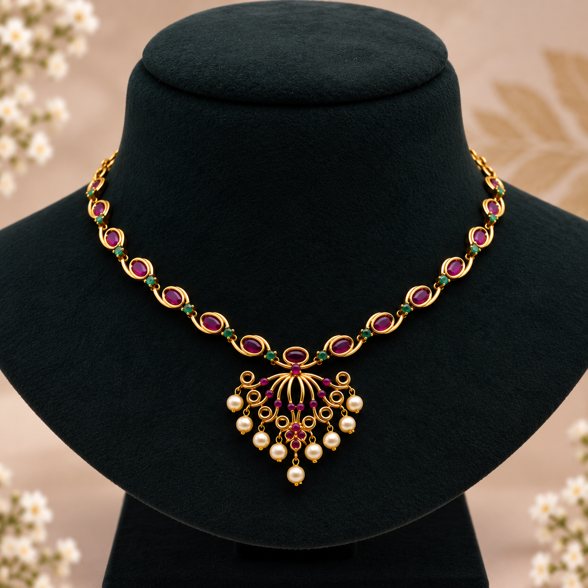 Ruby Emerald Pearl Set
