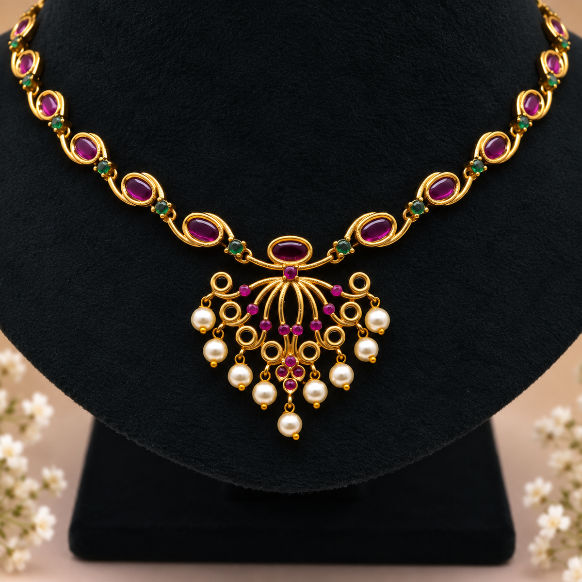 Ruby Emerald Pearl Set