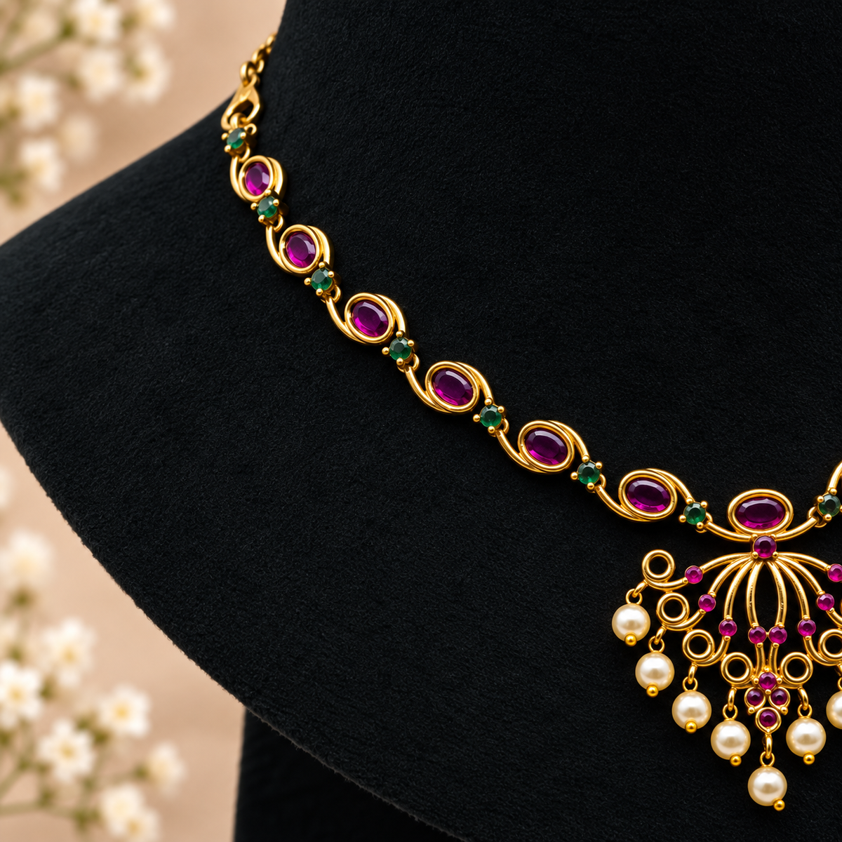 Ruby Emerald Pearl Set