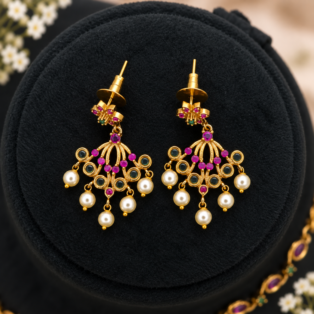 Ruby Emerald Pearl Set